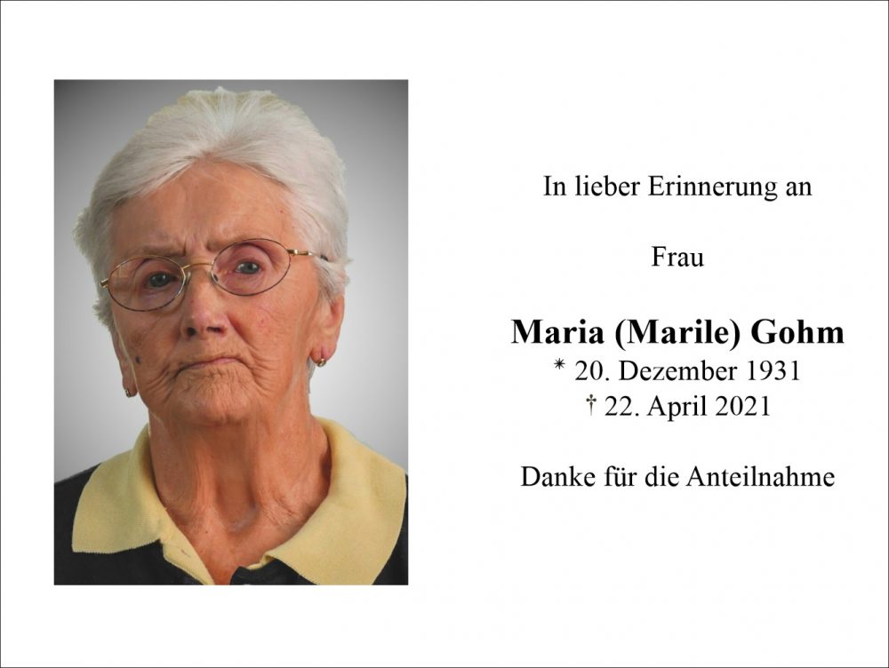 Sterbebild vonMaria „Marile“ Gohm geb. Häusle