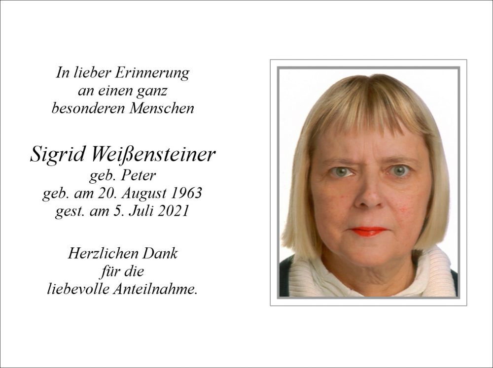 Sterbebild vonSigrid Weißensteiner geb. Peter