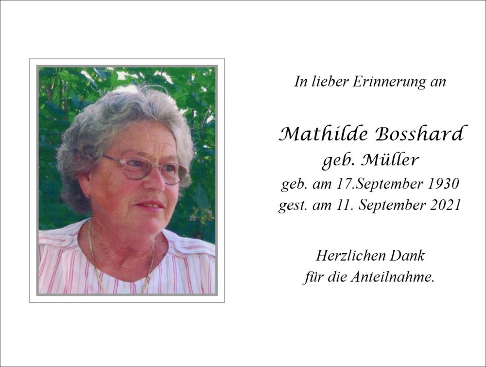 Sterbebild vonMathilde Bosshard geb. Müller
