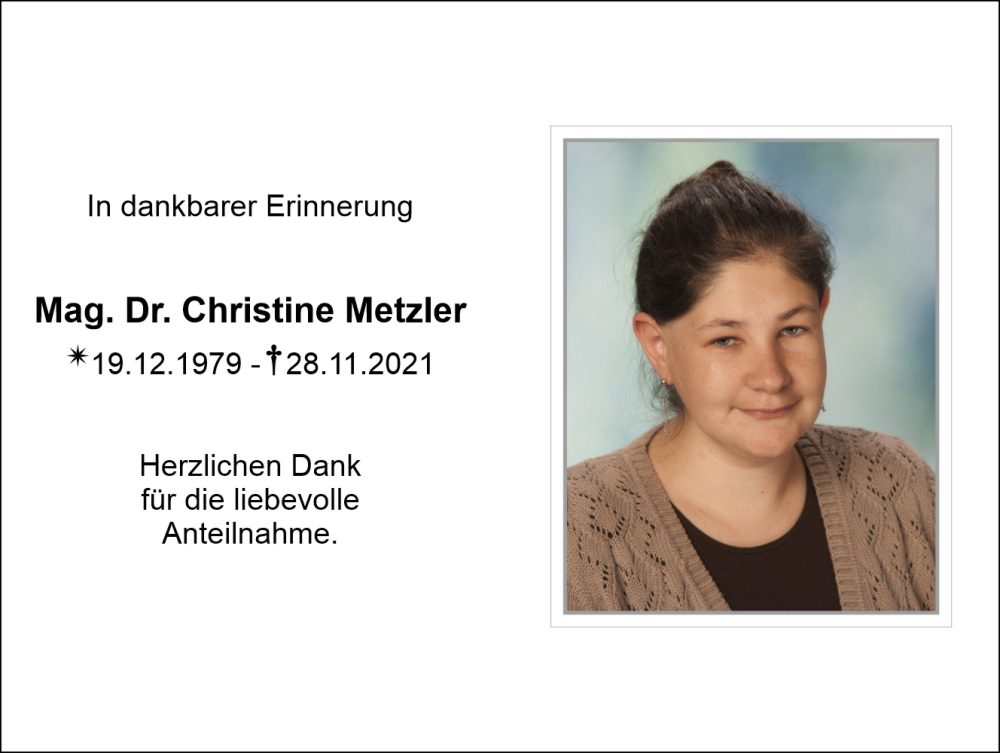 Sterbebild vonMag. Dr. Christine Metzler