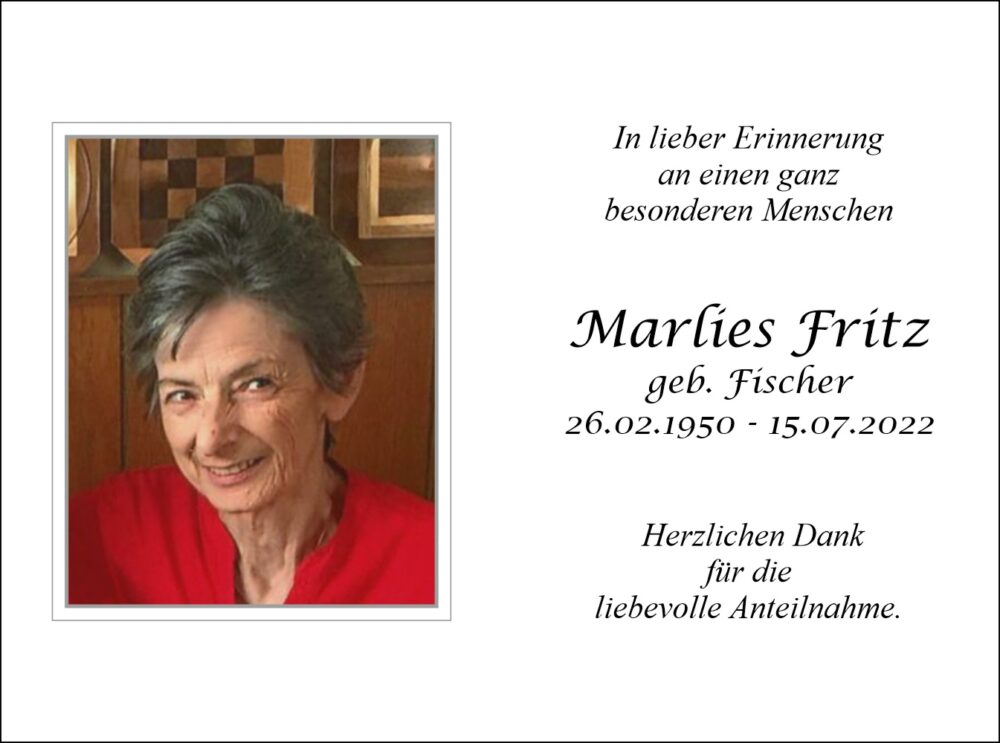 Sterbebild vonMarlies Fritz geb. Fischer