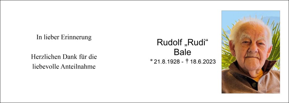 Sterbebild vonRudolf „Rudi“ Bale
