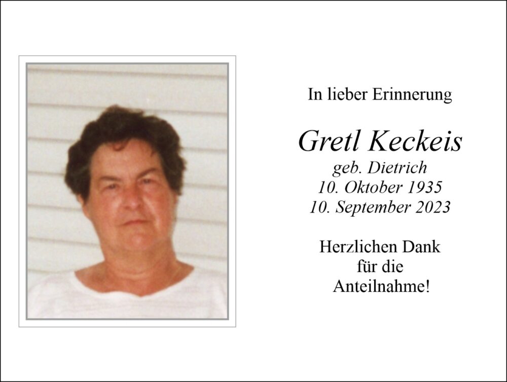 Sterbebild vonGretl Keckeis geb. Dietrich