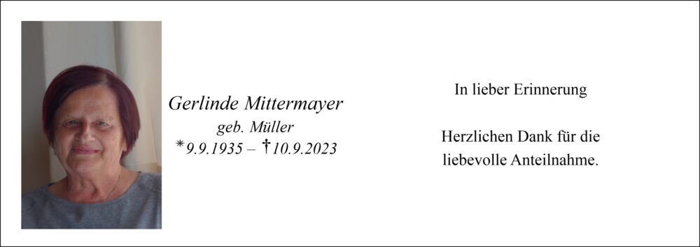 Sterbebild vonGerlinde Mittermayer geb. Müller