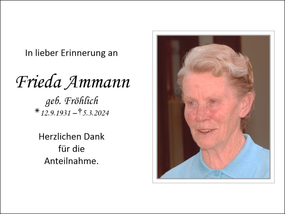 Sterbebild vonFrieda Ammann geb. Fröhlich
