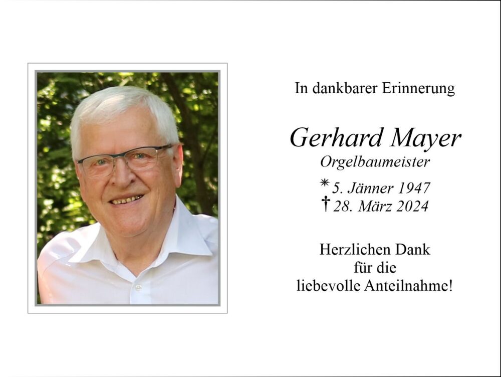 Sterbebild vonGerhard Mayer Orgelbaumeister