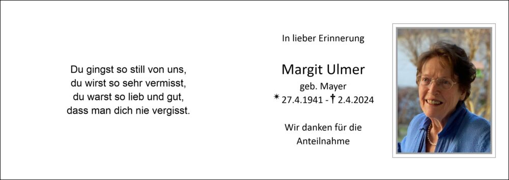 Sterbebild vonMargit Ulmer geb. Mayer